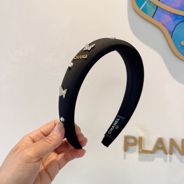 BLACK FABRIC HAIRBAND WITH CRYSTAL 414405