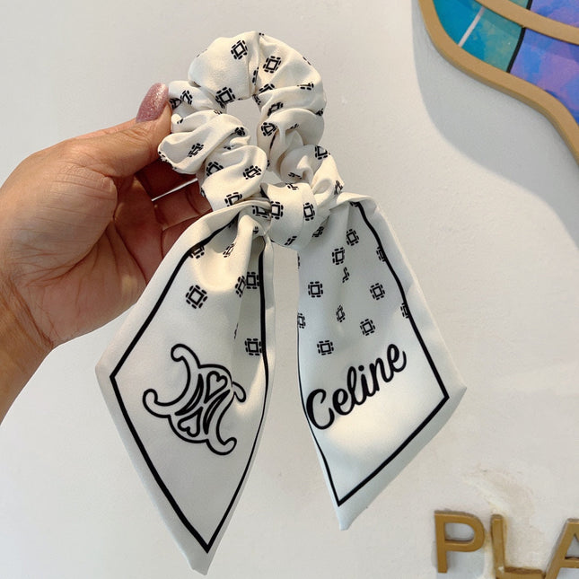 WHITE MIX BLACK SILK SCRUNCHIE 420657
