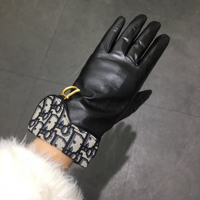 SADDLE GLOVES IN BLACK LAMBSKIN MIX MONO JACQUARD FABRIC 149747