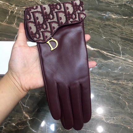 SADDLE GLOVES IN BURGUNDY RED LAMBSKIN MIX MONO JACQUARD FABRIC 427423