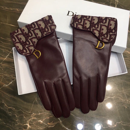 SADDLE GLOVES IN BURGUNDY RED LAMBSKIN MIX MONO JACQUARD FABRIC 427423