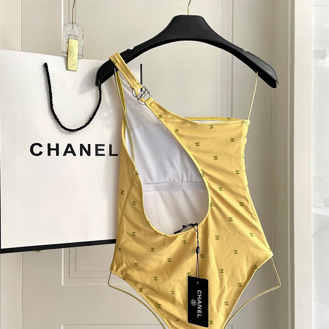 CC BIKINI SWIMSUIT SET IN YELLOW AND GREEN LOGO 593033