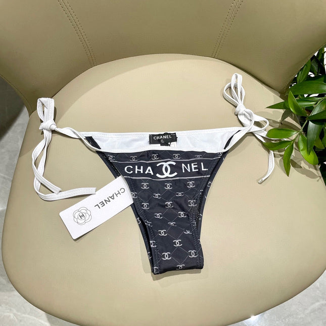 CC BIKINI SWIMSUIT SET IN BLACK AND WHITE TRIM WHITE LOGO PRINTED 608921