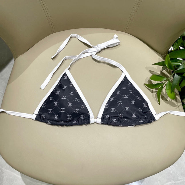 CC BIKINI SWIMSUIT SET IN BLACK AND WHITE TRIM WHITE LOGO PRINTED 608921