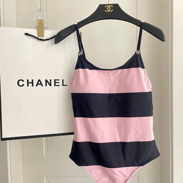 SWIMSUIT IN BLACK AND PINK HORIZONTAL STRIPES 626019