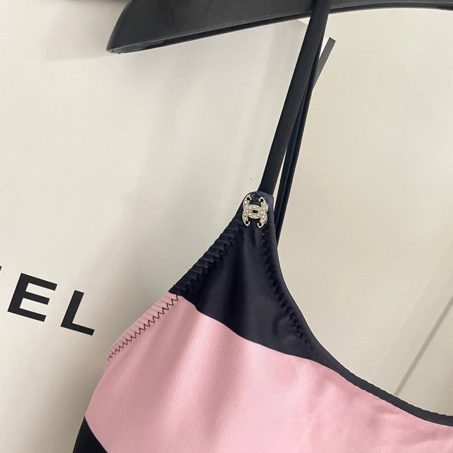 SWIMSUIT IN BLACK AND PINK HORIZONTAL STRIPES 626019
