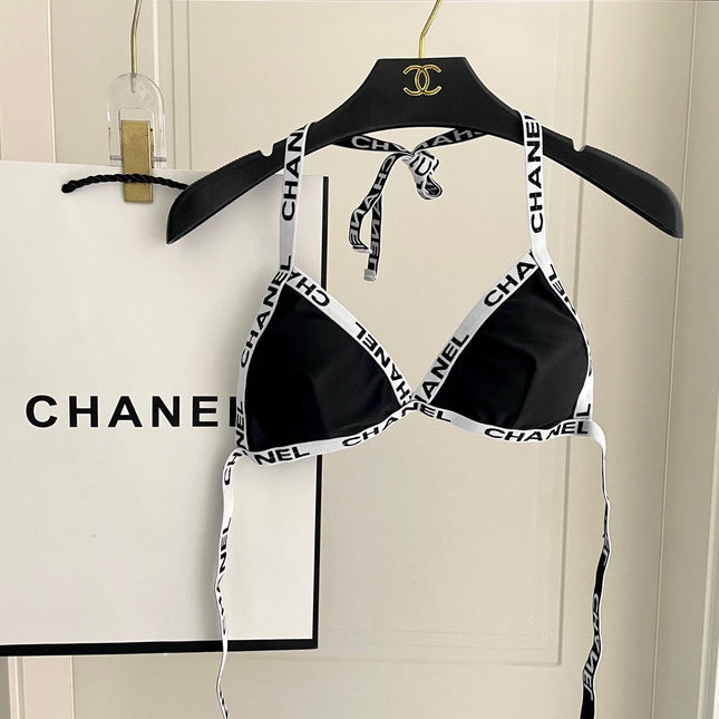 CC BIKINI SWIMSUIT SET IN BLACK WITH WHITE TRIM 627832