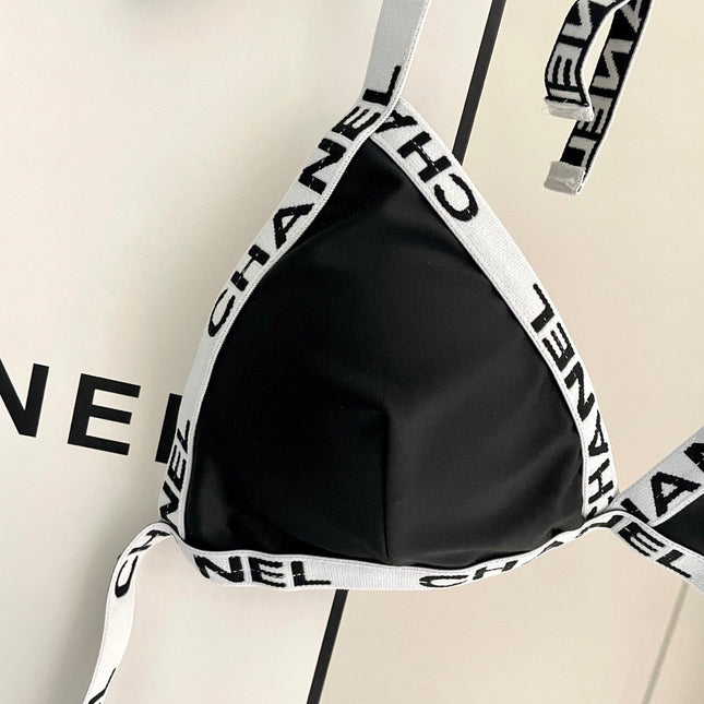 CC BIKINI SWIMSUIT SET IN BLACK WITH WHITE TRIM 627832