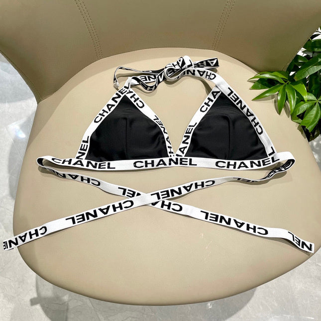 CC BIKINI SWIMSUIT SET IN BLACK WITH WHITE TRIM 627832