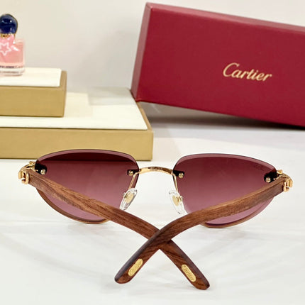 PANTHÈRE RIMLESS TRIANGLE FRAME SUNGLASSES CT0616S IN METAL AND WOODEN