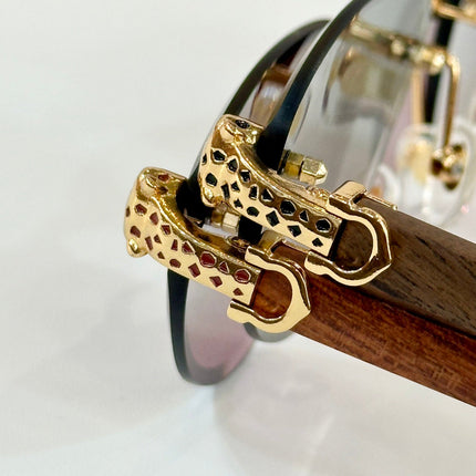 PANTHÈRE RIMLESS TRIANGLE FRAME SUNGLASSES CT0616S IN METAL AND WOODEN