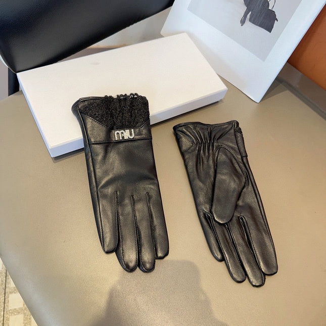 GLOVES ATTACHED LACE IN BLACK LAMBSKIN 378854