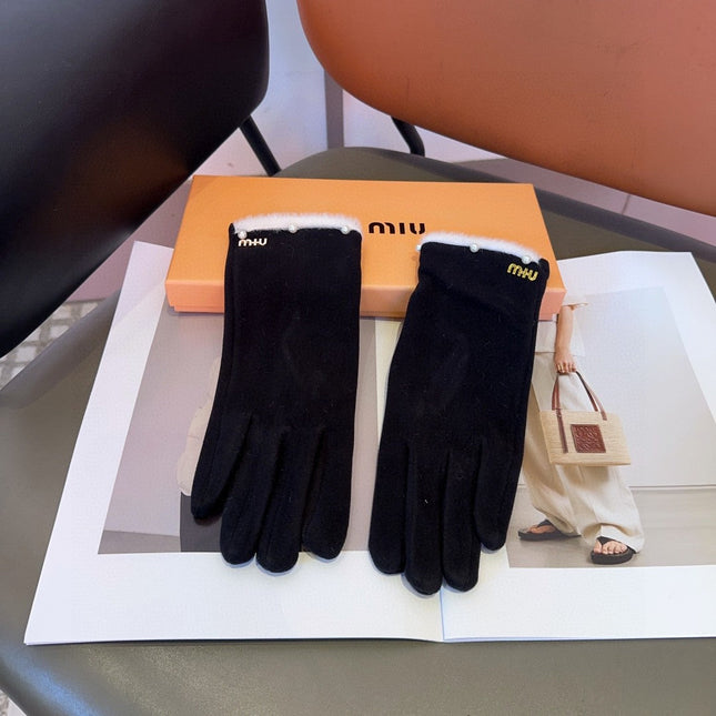 GLOVES IN BLACK WOOL MIX RABBIT FUR 458605