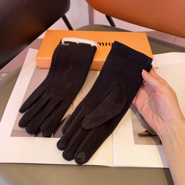 GLOVES IN BLACK WOOL MIX RABBIT FUR 458605