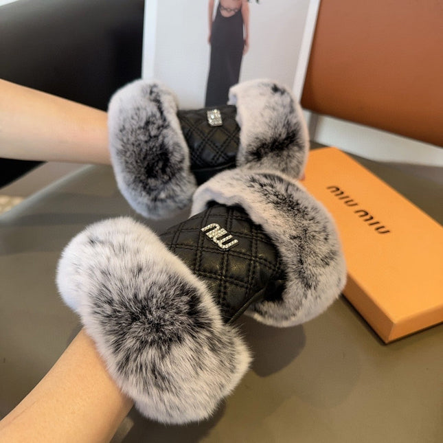 FINGERLESS GLOVES IN BLACK LAMBSKIN AND FOX FUR 463911