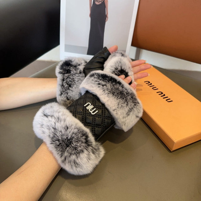 FINGERLESS GLOVES IN BLACK LAMBSKIN AND FOX FUR 463911