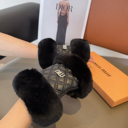 FINGERLESS GLOVES IN BLACK RABBIT FUR AND LAMBSKIN 463912