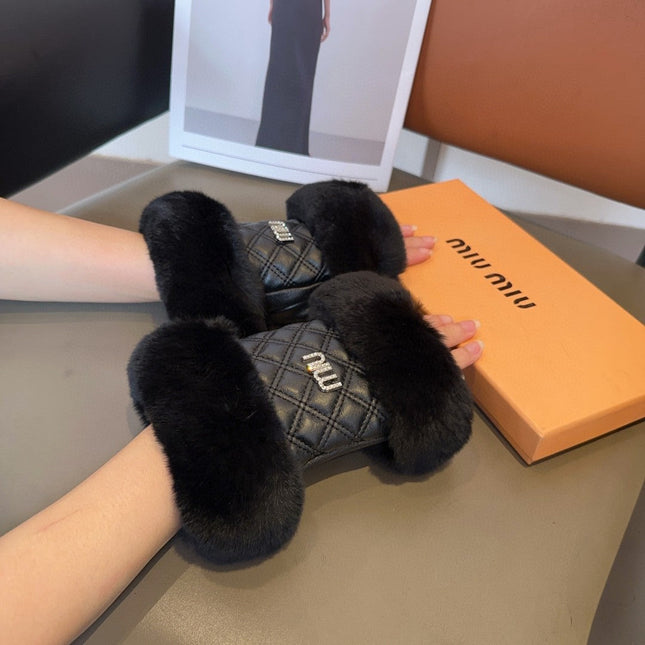 FINGERLESS GLOVES IN BLACK RABBIT FUR AND LAMBSKIN 463912