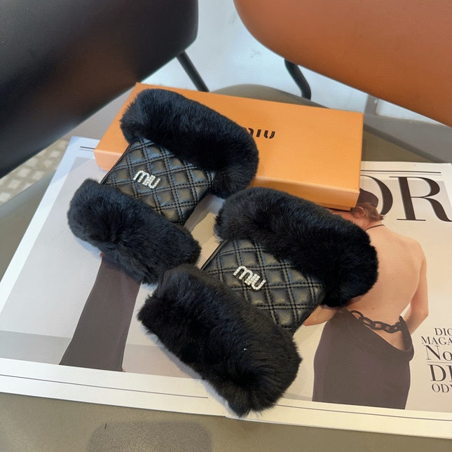 FINGERLESS GLOVES IN BLACK RABBIT FUR AND LAMBSKIN 463912
