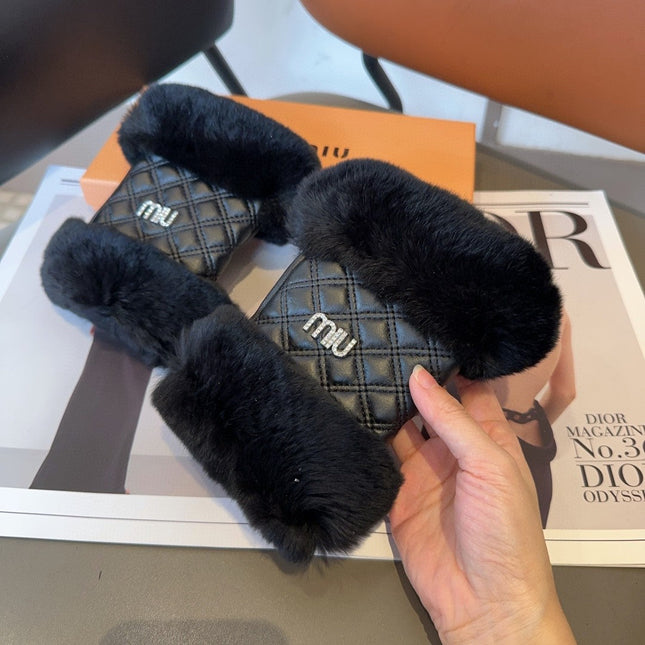 FINGERLESS GLOVES IN BLACK RABBIT FUR AND LAMBSKIN 463912