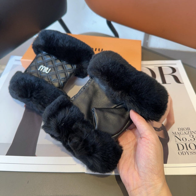 FINGERLESS GLOVES IN BLACK RABBIT FUR AND LAMBSKIN 463912