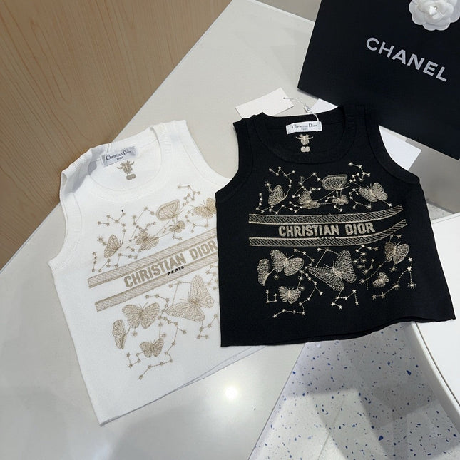 TANK TOP 610351 IN BLACK COTTON RIBBED EMBOSSED BUTTERFLY