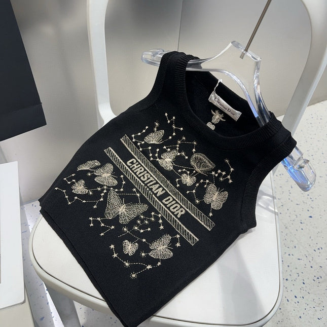 TANK TOP 610351 IN BLACK COTTON RIBBED EMBOSSED BUTTERFLY