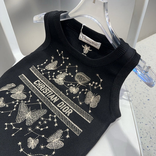 TANK TOP 610351 IN BLACK COTTON RIBBED EMBOSSED BUTTERFLY