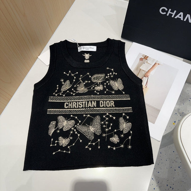 TANK TOP 610351 IN BLACK COTTON RIBBED EMBOSSED BUTTERFLY