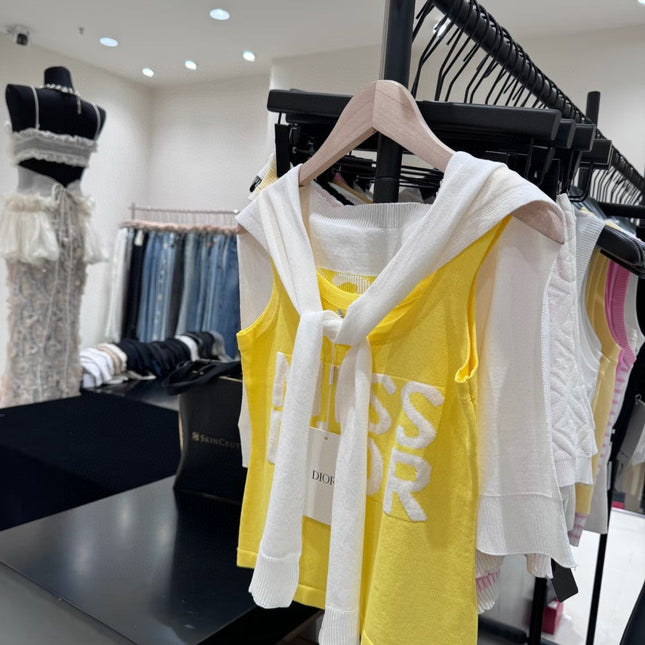 TANK TOP 615186 IN WHITE AND YELLOW COTTON RIBBED KNIT