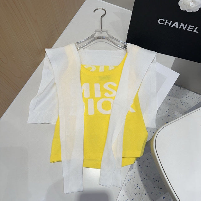 TANK TOP 615186 IN WHITE AND YELLOW COTTON RIBBED KNIT