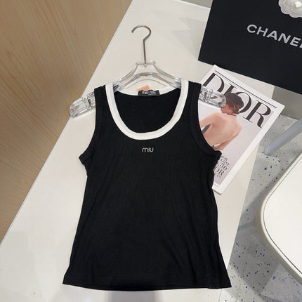 TANK TOP 615176 IN BLACK COTTON RIBBED WHITE TRIM