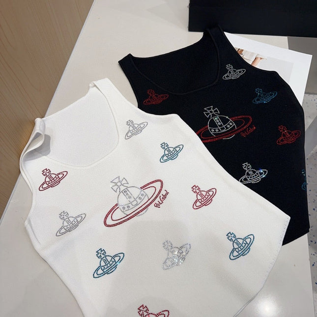 TANK TOP 639167 IN WHITE COTTON RIBBED KNIT EMBOSSED CRYSTAL