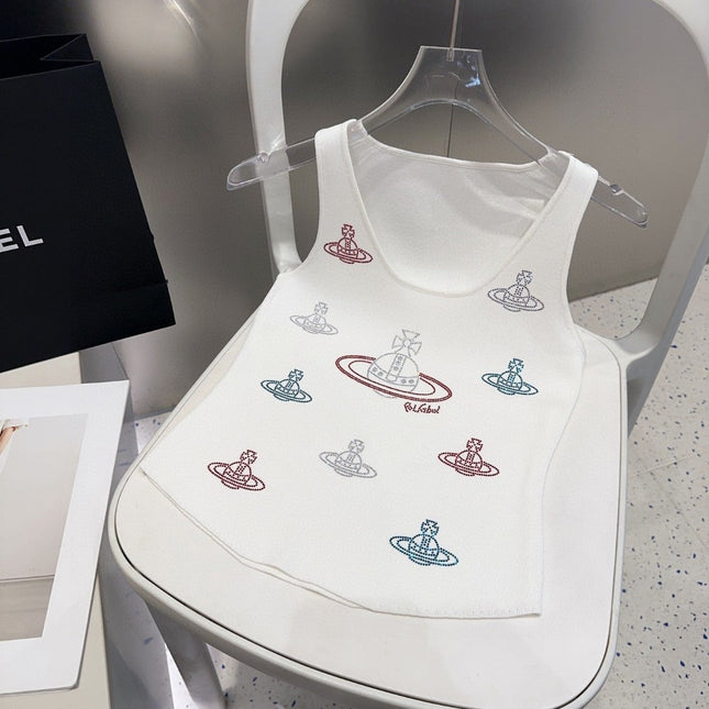 TANK TOP 639167 IN WHITE COTTON RIBBED KNIT EMBOSSED CRYSTAL