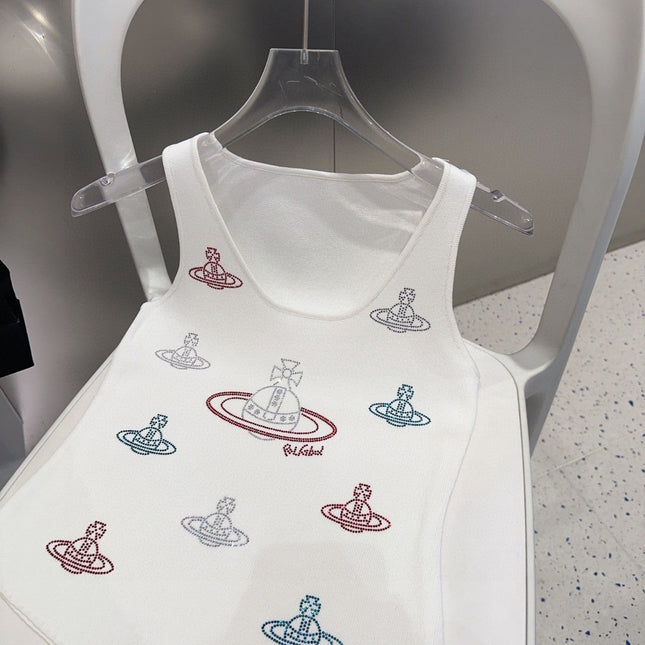 TANK TOP 639167 IN WHITE COTTON RIBBED KNIT EMBOSSED CRYSTAL