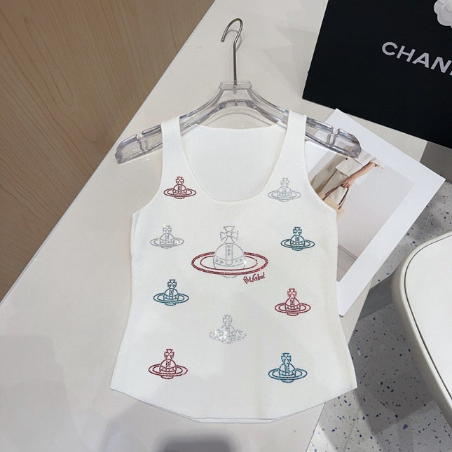 TANK TOP 639167 IN WHITE COTTON RIBBED KNIT EMBOSSED CRYSTAL