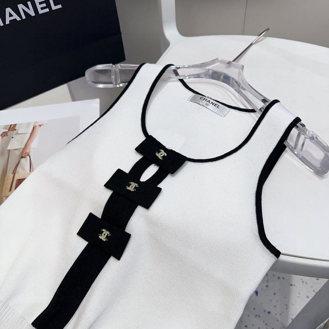 TANK TOP 610341 IN WHITE COTTON RIBBED BLACK BOW