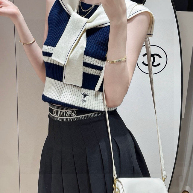 STRIPED TANK TOP 612059 IN NAVY BLUE AND WHITE COTTON RIBBED