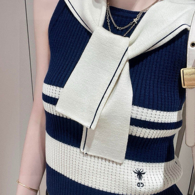 STRIPED TANK TOP 612059 IN NAVY BLUE AND WHITE COTTON RIBBED