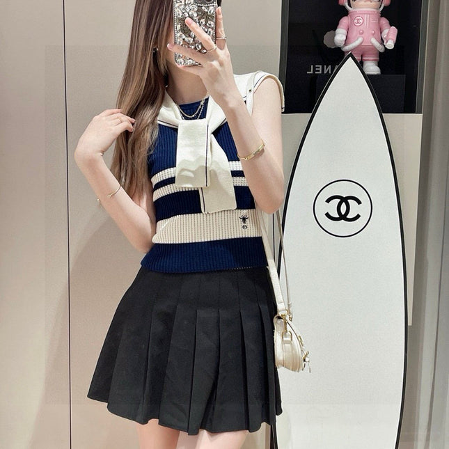 STRIPED TANK TOP 612059 IN NAVY BLUE AND WHITE COTTON RIBBED