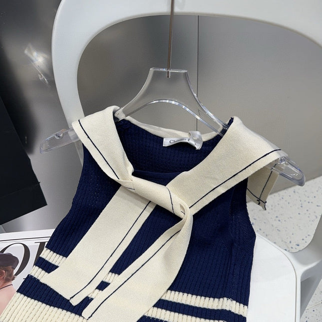 STRIPED TANK TOP 612059 IN NAVY BLUE AND WHITE COTTON RIBBED