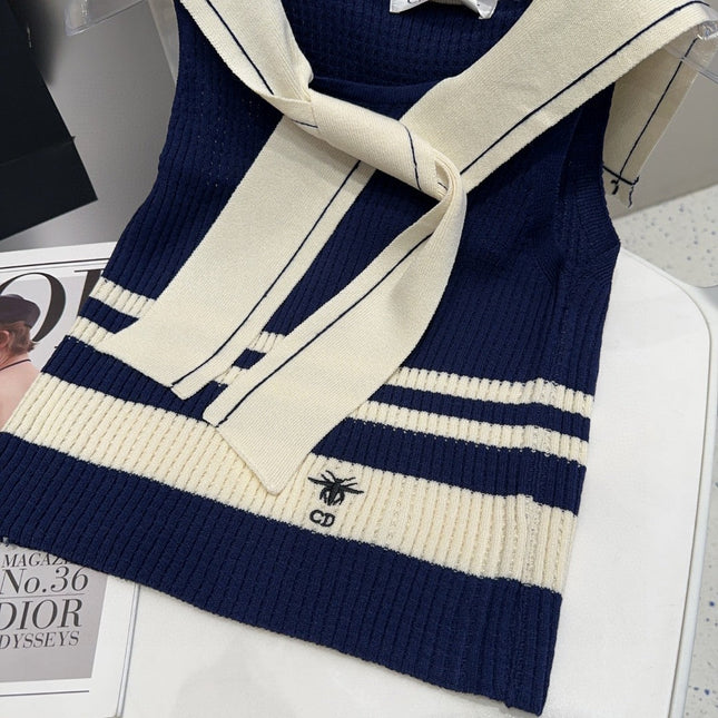 STRIPED TANK TOP 612059 IN NAVY BLUE AND WHITE COTTON RIBBED