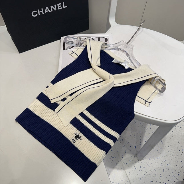 STRIPED TANK TOP 612059 IN NAVY BLUE AND WHITE COTTON RIBBED