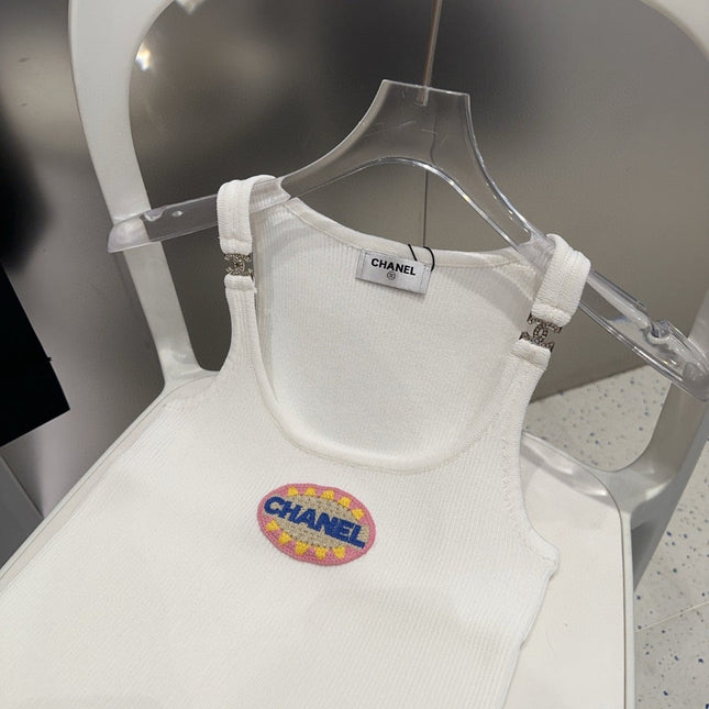 CAMISOLE 639171 IN WHITE COTTON RIBBED KNIT EMBOSSED LOGO ON STRAPS