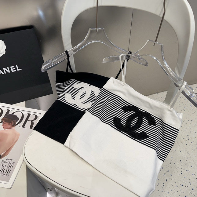 STRIPED CAMISOLE 610345 IN BLACK AND WHITE COTTON RIBBED