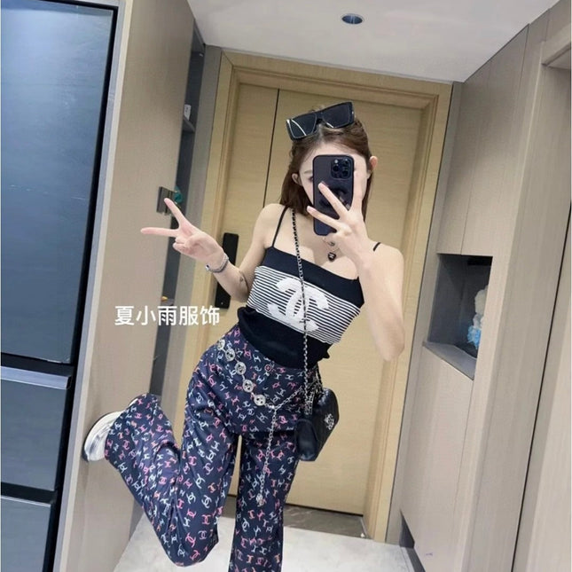 STRIPED CAMISOLE 610345 IN BLACK AND WHITE COTTON RIBBED