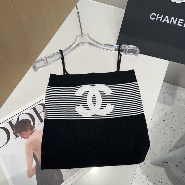 STRIPED CAMISOLE 610345 IN BLACK AND WHITE COTTON RIBBED