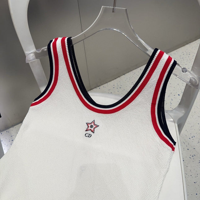 TANK TOP 610346 IN WHITE COTTON RIBBED RED TRIM