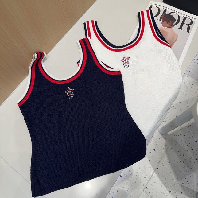 TANK TOP 610346 IN WHITE COTTON RIBBED RED TRIM