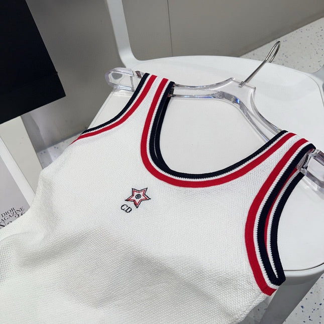 TANK TOP 610346 IN WHITE COTTON RIBBED RED TRIM